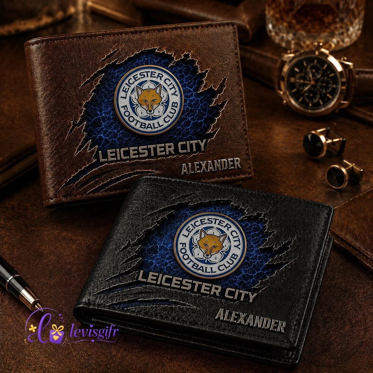 Leicester City Football Club Personalized Bi-Fold Leather Wallet for Men