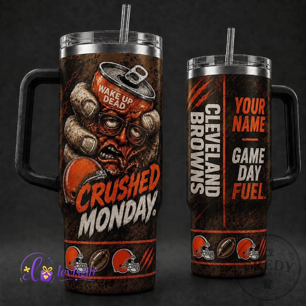Cleveland Browns Football Personalized Crushed Monday Game Day Fuel Tumbler