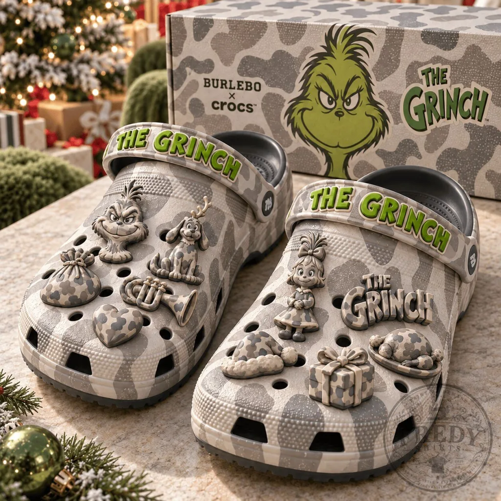 The Grinch Camouflage Crocs Shoes with Jibbitz Charms The Grinch Camouflage Crocs Shoes with Jibbitz Charms