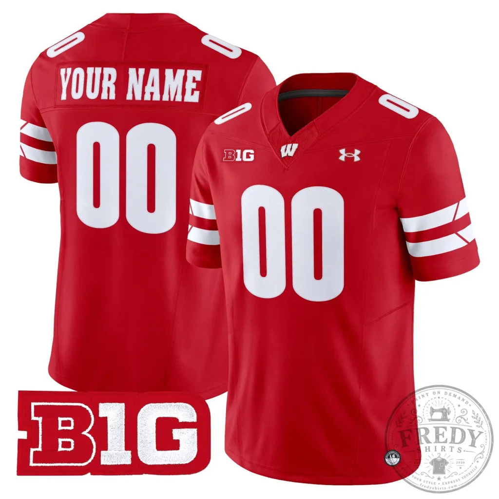 Custom College Football Jersey in Red for Wisconsin Badgers Fans Custom College Football Jersey in Red for Wisconsin Badgers Fans