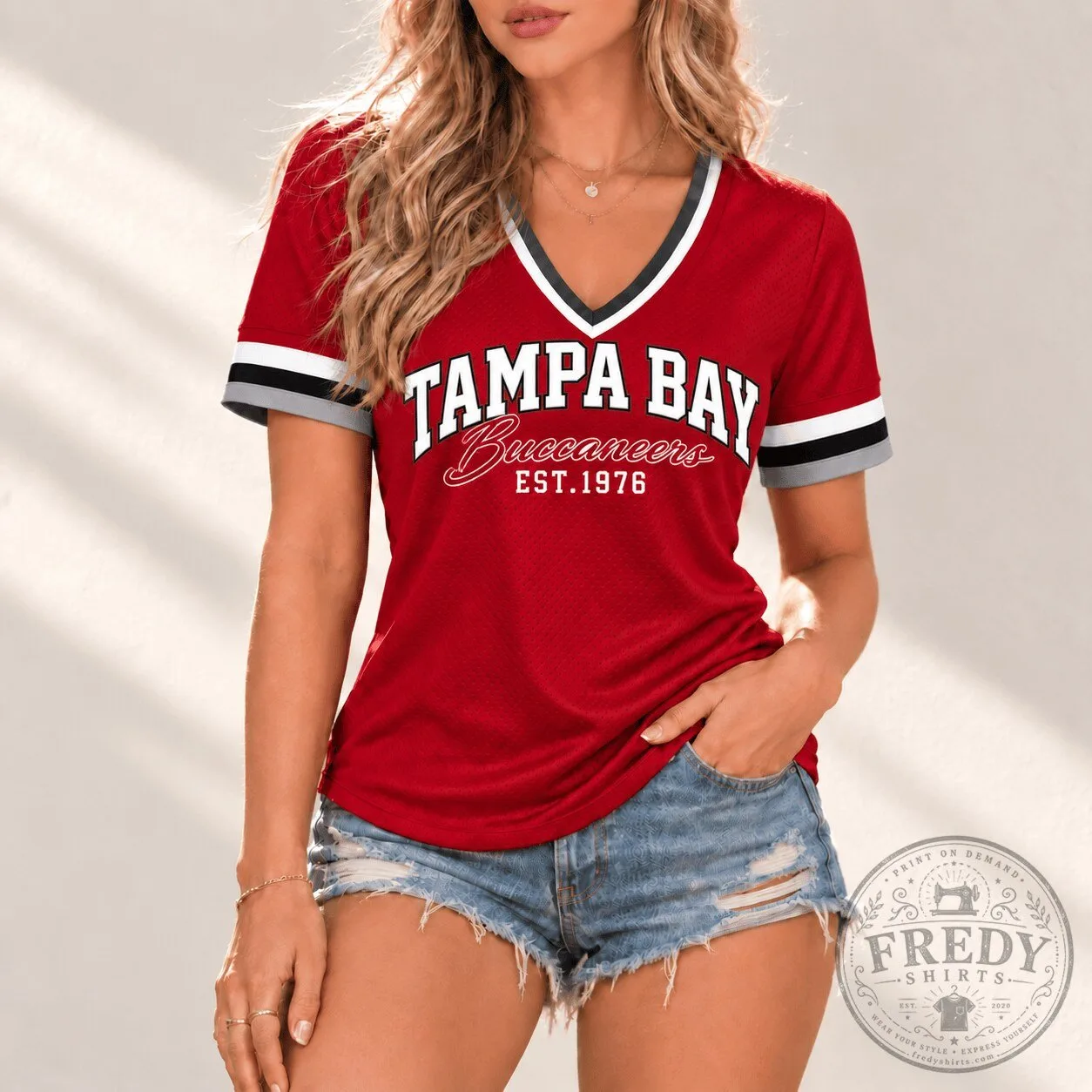 Tampa Bay Buccaneers Established 1976 Women's V-Neck Football Jersey