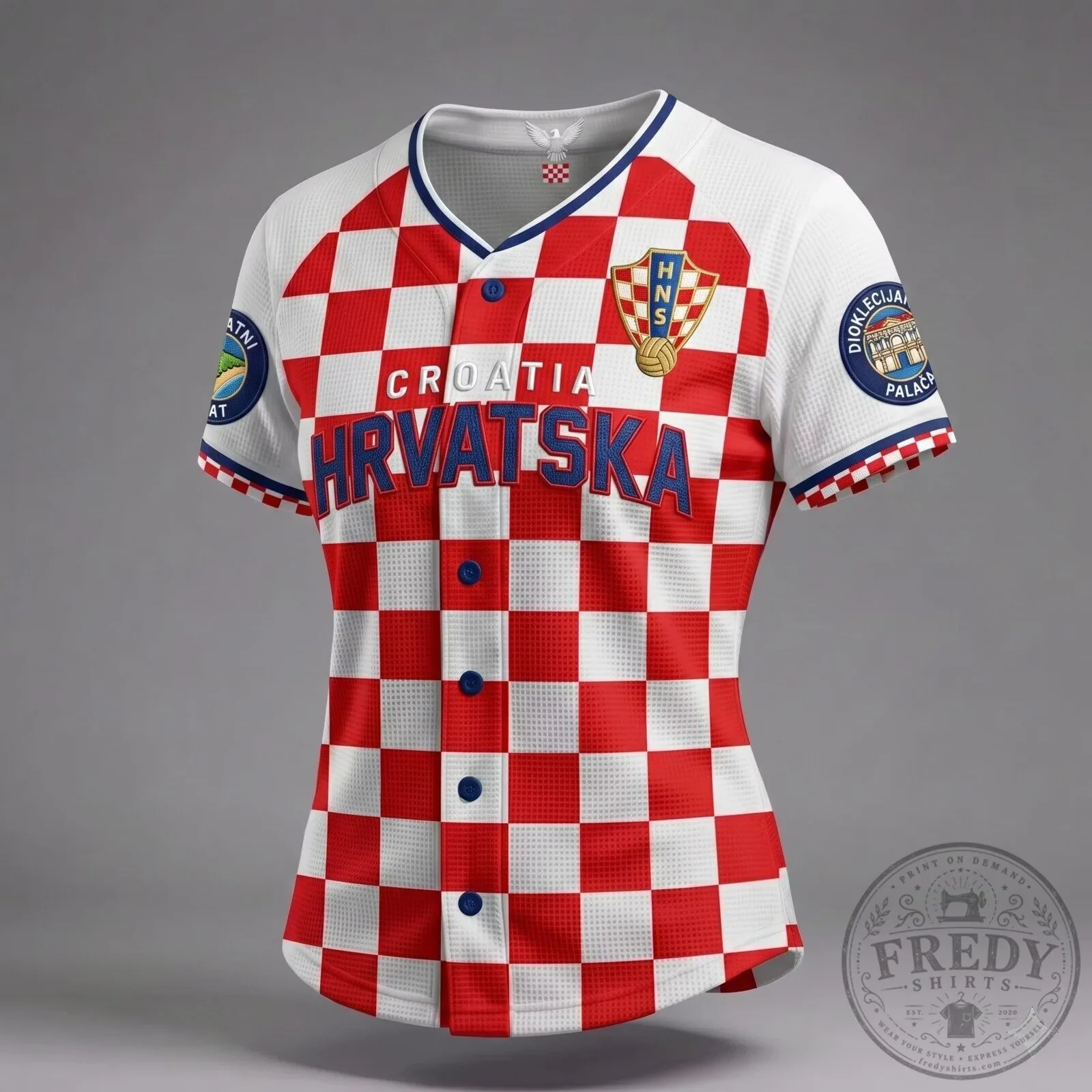 Croatia Hrvatska National Football Team Red White Checkered Baseball Jersey