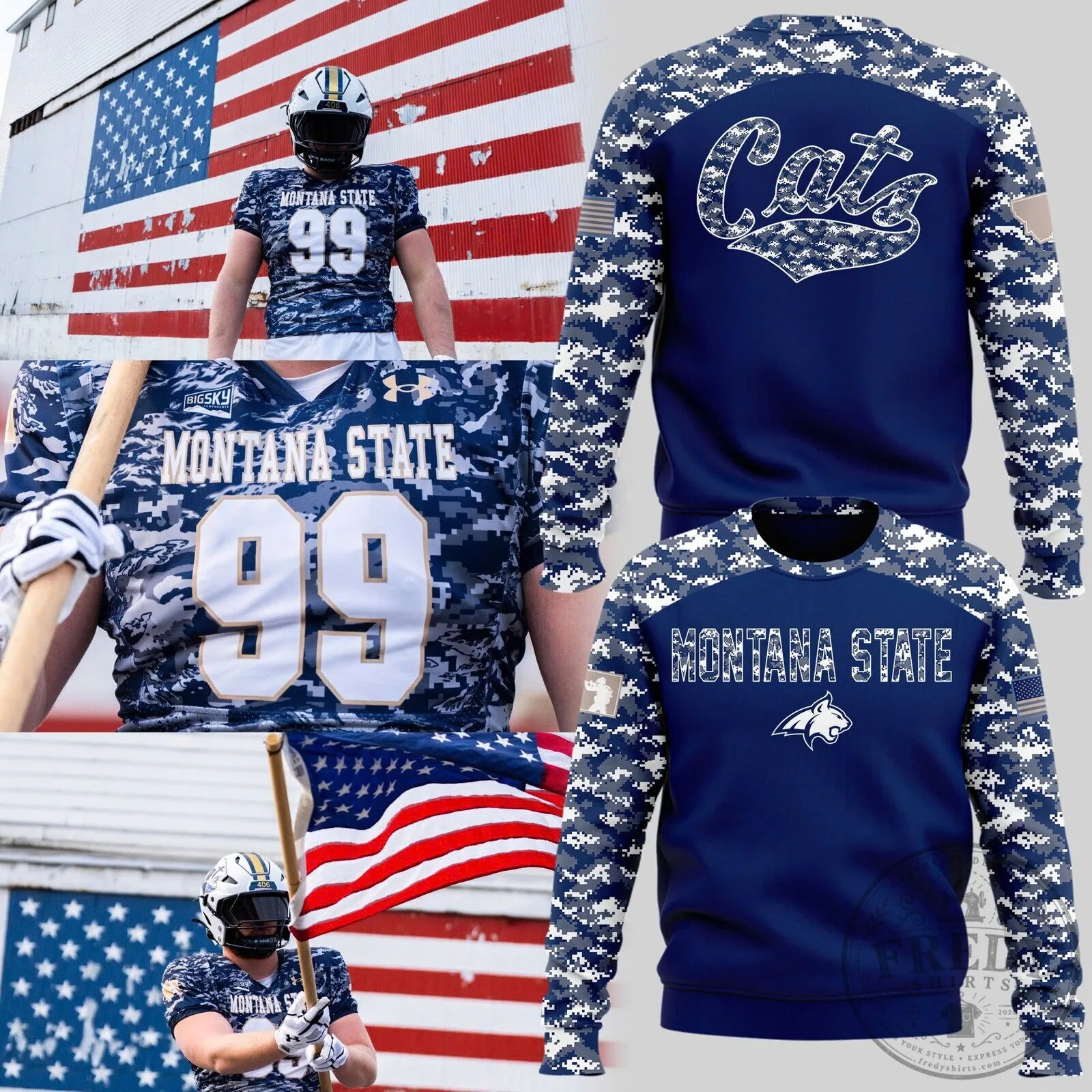 Montana State Bobcats Digital Camouflage Salute To Service Crewneck Sweatshirt