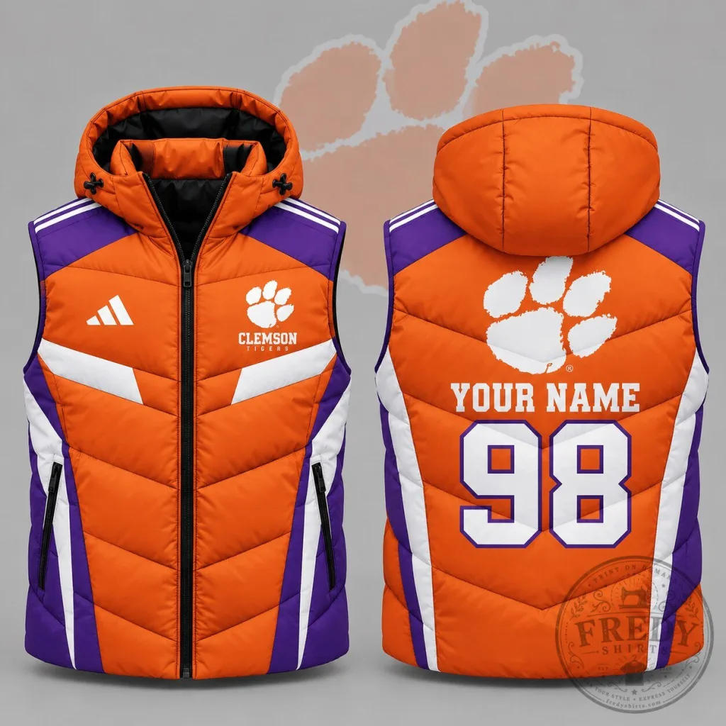 Clemson Tigers Personalized Team Spirit Hooded Puffer Vest Clemson Tigers Personalized Team Spirit Hooded Puffer Vest