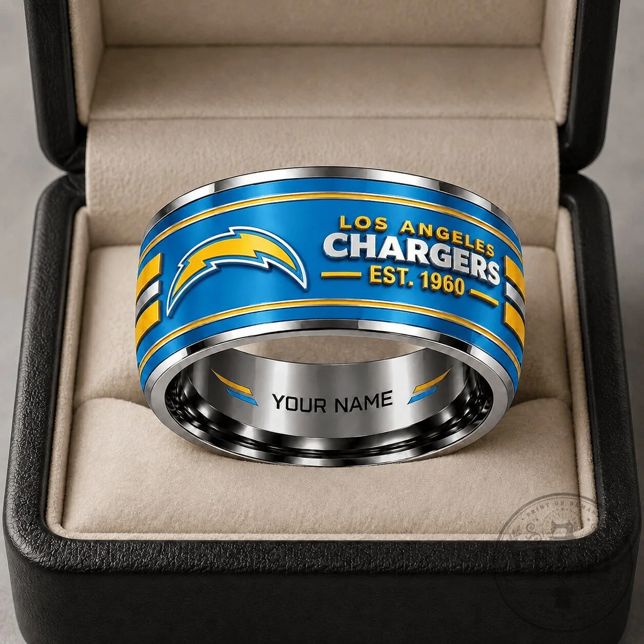 Los Angeles Chargers Football Team Logo Personalized Tungsten Steel Ring