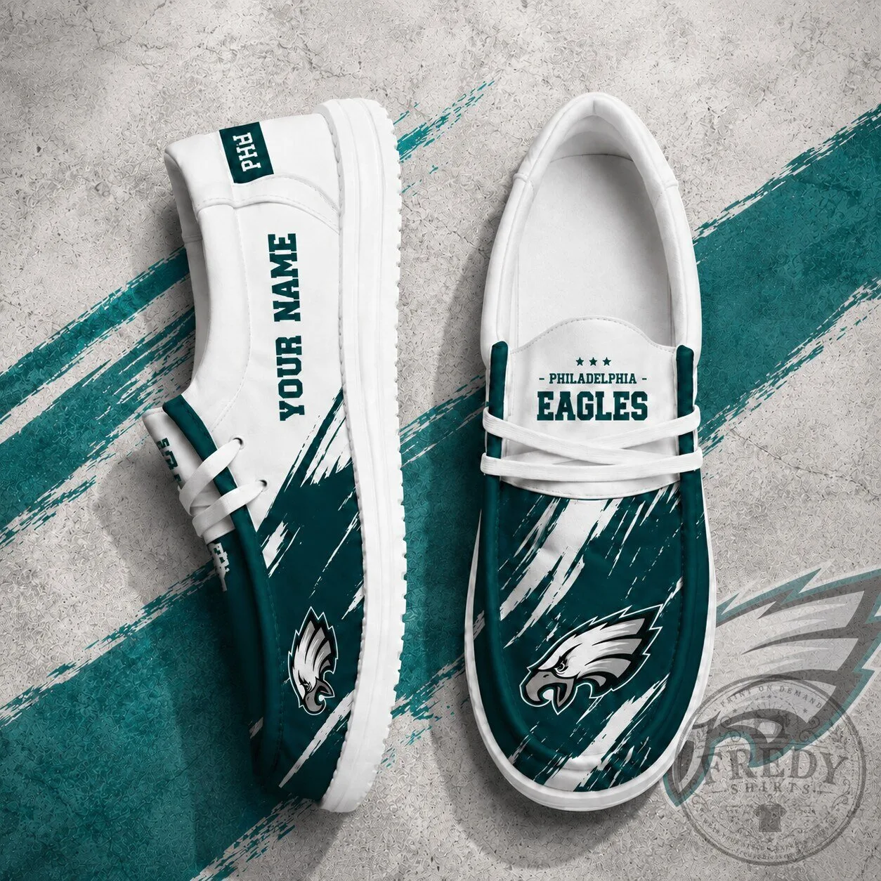 Philadelphia Eagles Custom Name White and Green Slip-On Shoes 2 Philadelphia Eagles Custom Name White and Green Slip-On Shoes