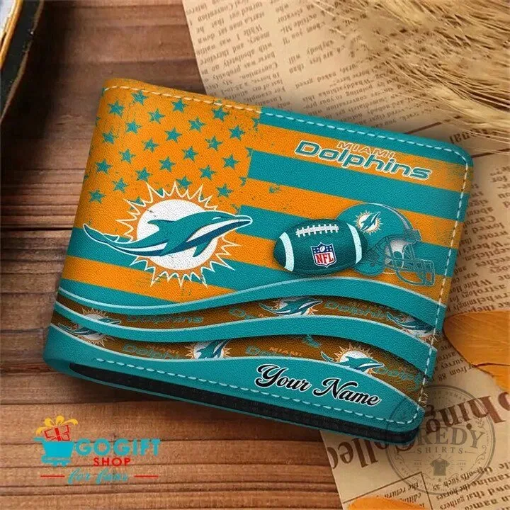 Miami Dolphins American Flag Personalized Football Team Wallet 3 Miami Dolphins American Flag Personalized Football Team Wallet