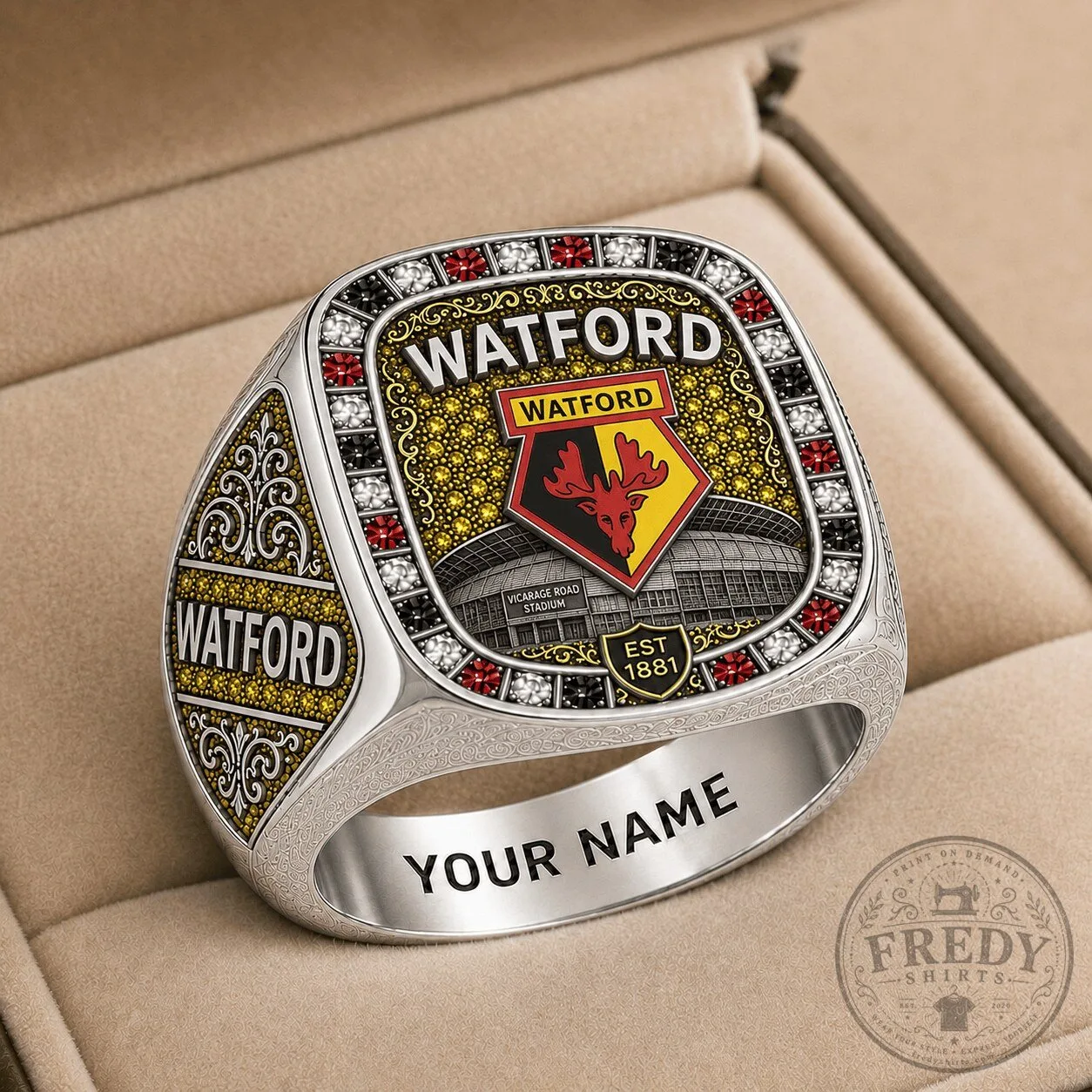 Watford Football Club Championship Ring with Custom Name Engraving for Men