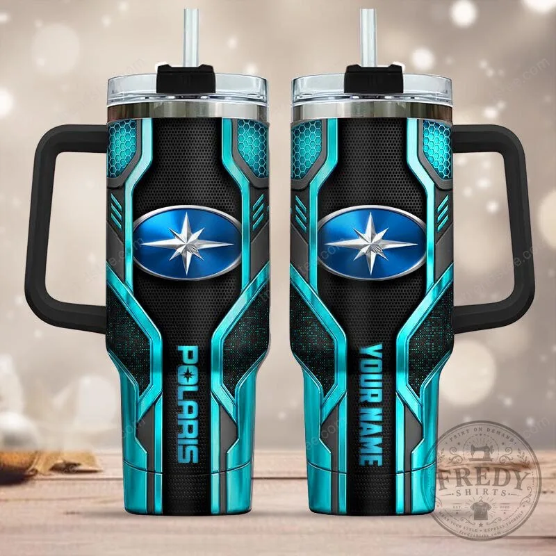 Polaris Blue Custom Name Insulated Handle Tumbler with Straw