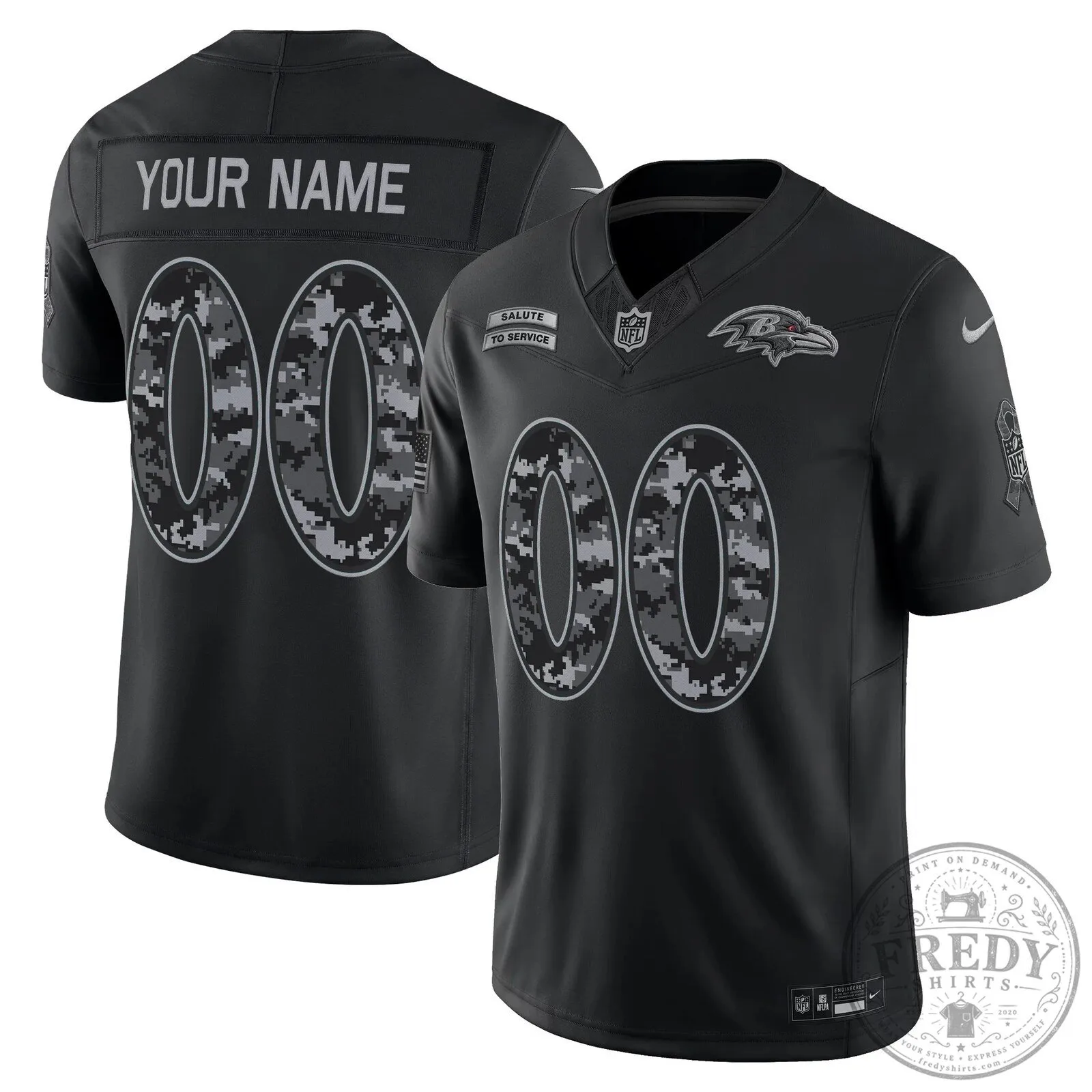 Baltimore Ravens Salute To Service Custom Black Football Jersey