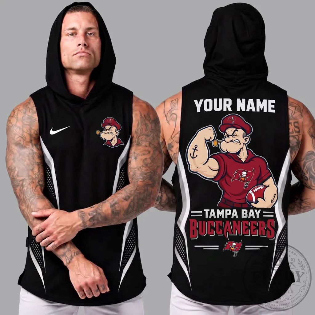Tampa Bay Buccaneers Popeye Muscle Man Sleeveless Hoodie Tampa Bay Buccaneers Popeye Muscle Man Sleeveless Hoodie