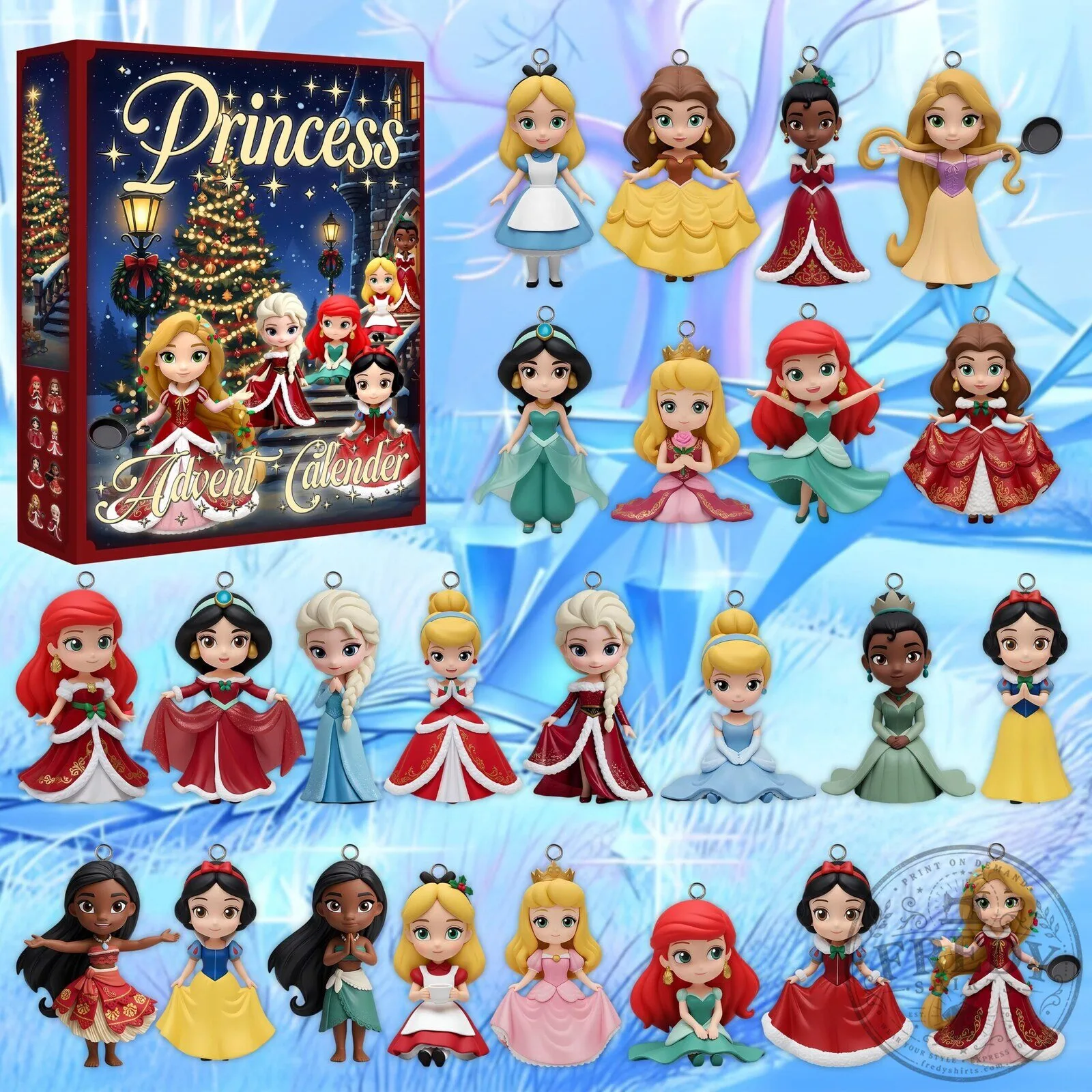 Disney Princess Christmas Countdown Advent Calendar Box With Mini Ornaments