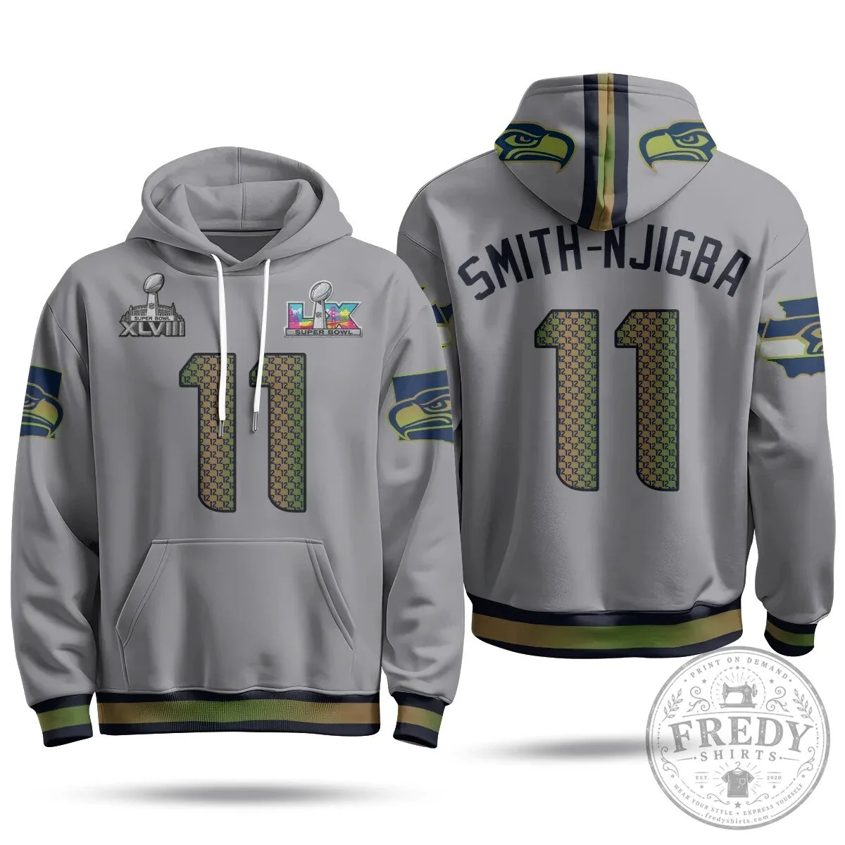 Jaxon Smith-Njigba Number 11 Hoodie - Seattle Seahawks Super Bowl XLVIII Champions Gear 1 Jaxon Smith-Njigba Number 11 Hoodie - Seattle Seahawks Super Bowl XLVIII Champions Gear