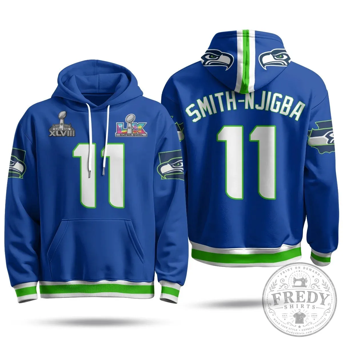 Jaxon Smith-Njigba Number 11 Hoodie - Seattle Seahawks Super Bowl XLVIII Champions Gear 74 Jaxon Smith-Njigba Number 11 Hoodie - Seattle Seahawks Super Bowl XLVIII Champions Gear
