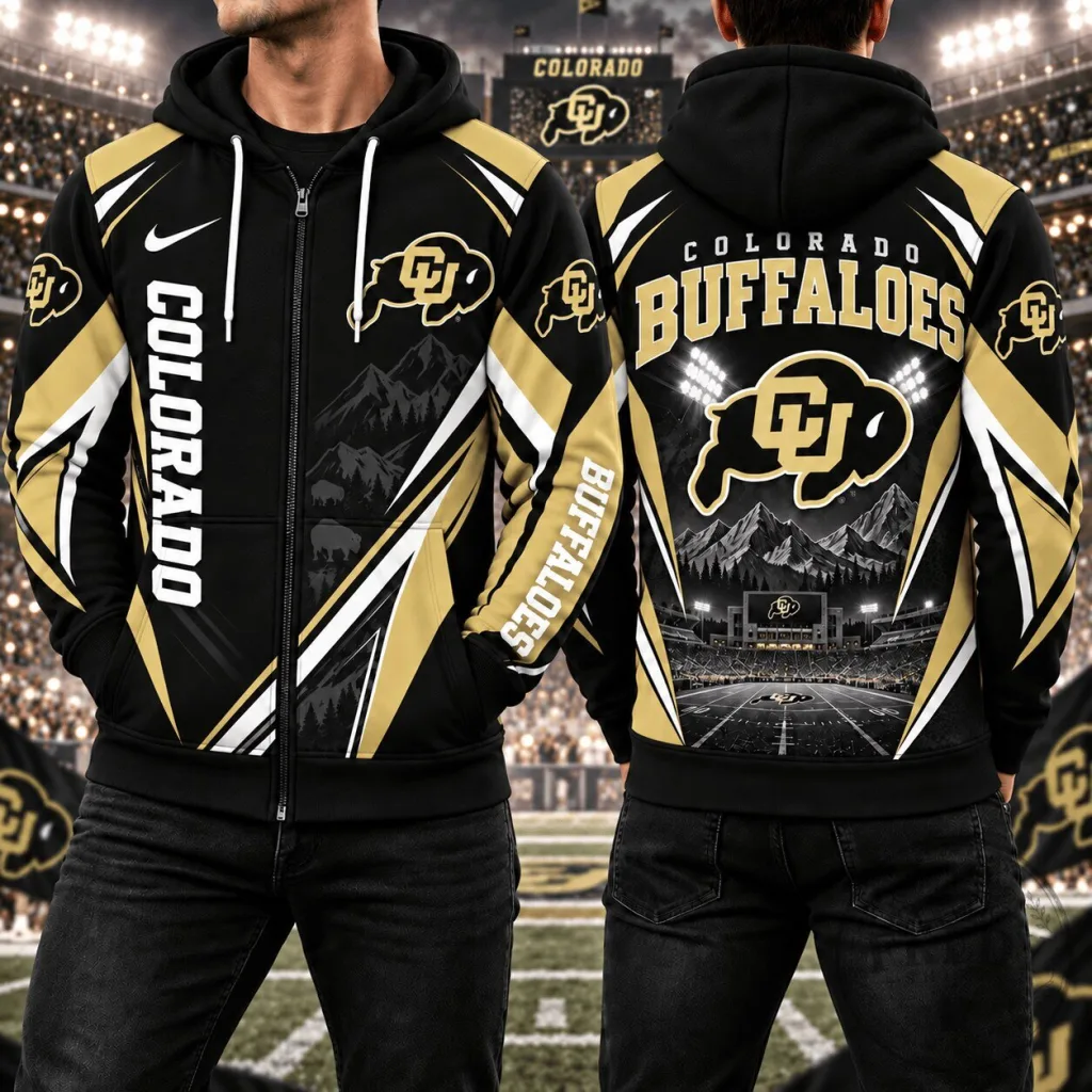 Black and Gold Full Zip Hoodie for Colorado Buffaloes Football Fans Black and Gold Full Zip Hoodie for Colorado Buffaloes Football Fans