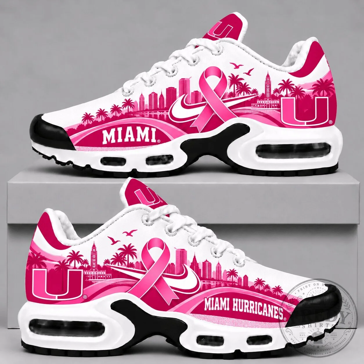 Miami Hurricanes Pink Ribbon Breast Cancer Awareness Running Shoes