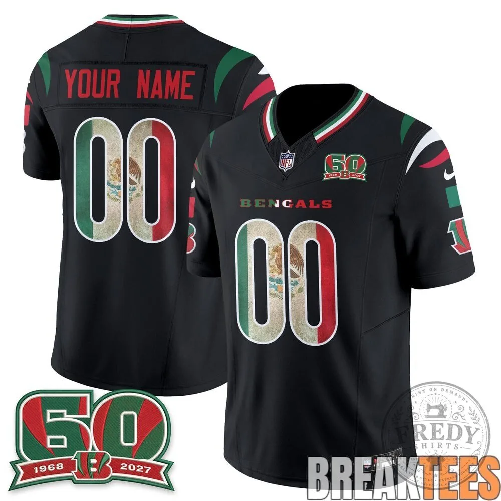Cincinnati Bengals Mexico Flag Edition Black Custom Football Jersey