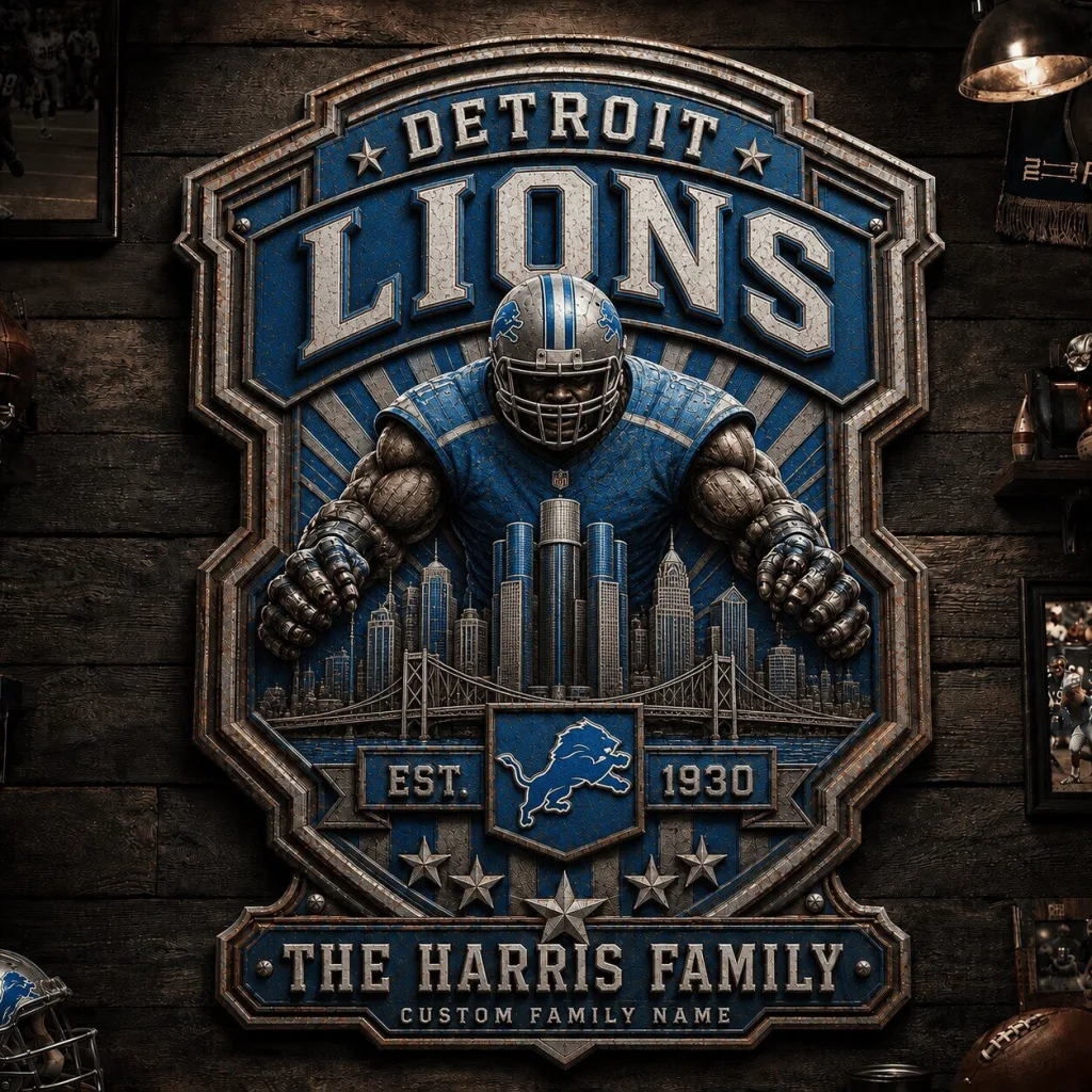 Detroit Lions NFL Personalized Vintage Retro Metal Wall Art Sign