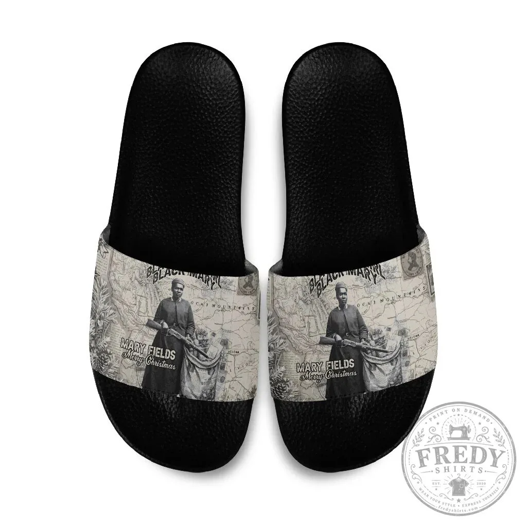 Mary Fields Merry Christmas Vintage Western Map Mail Carrier Slide Sandals