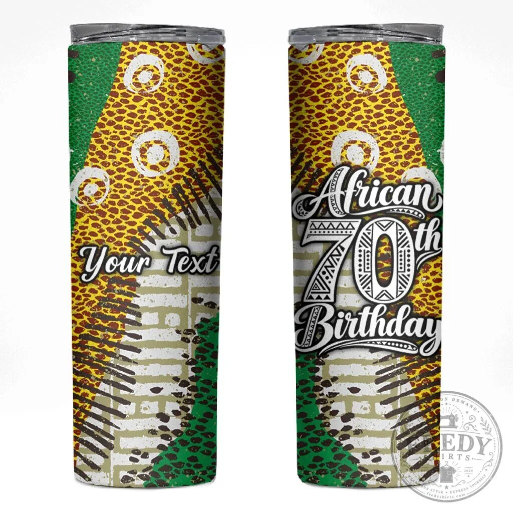 Personalized African 70th Birthday Skinny Tumbler Tribal Animal Print Heritage Pattern