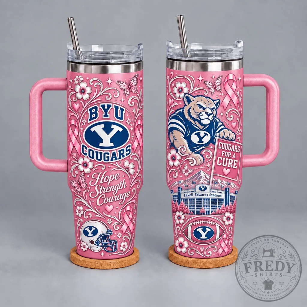 BYU Cougars Breast Cancer Awareness Hope Strength Courage Tumbler BYU Cougars Breast Cancer Awareness Hope Strength Courage Tumbler