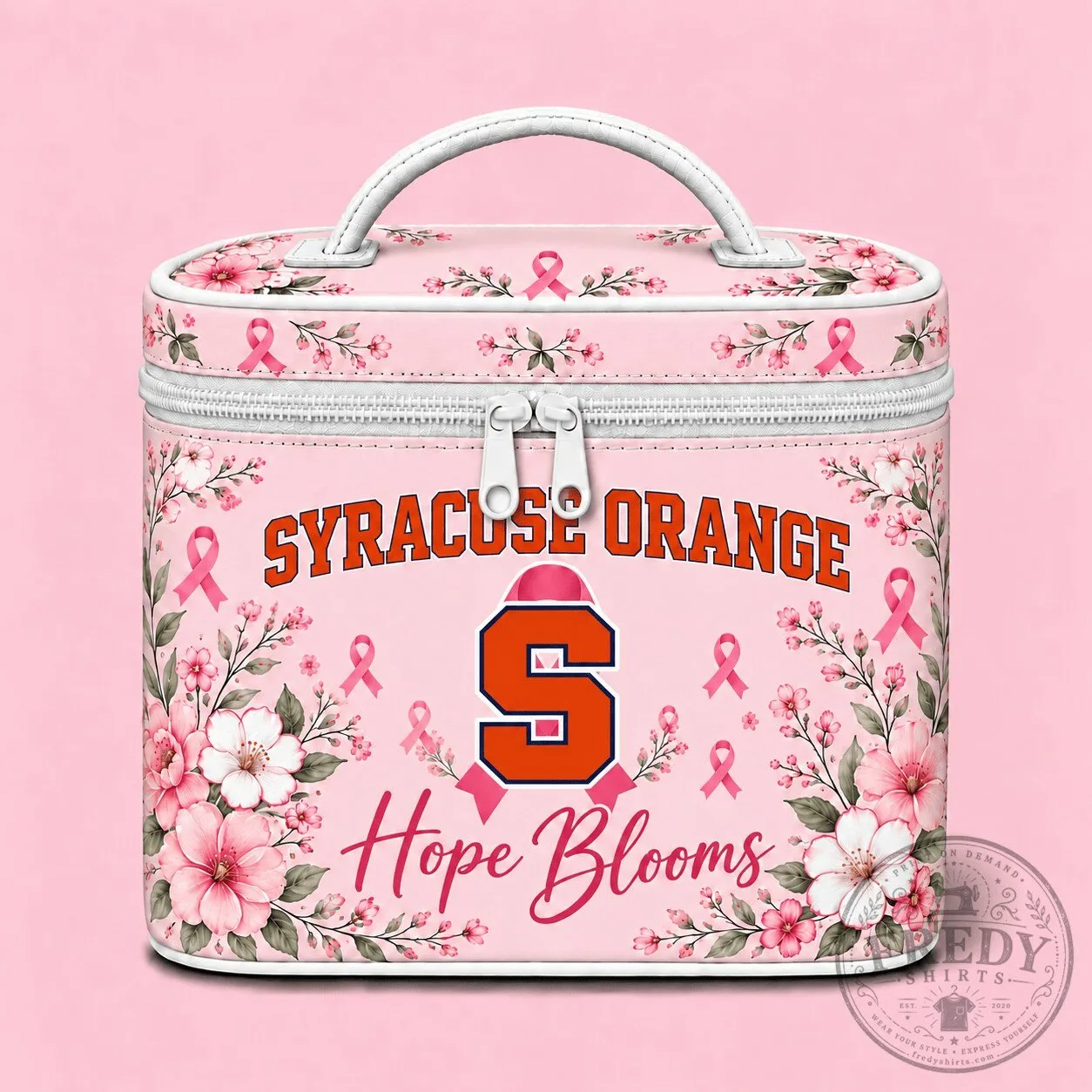 Syracuse Orange Hope Blooms Breast Cancer Awareness Cosmetic Bag