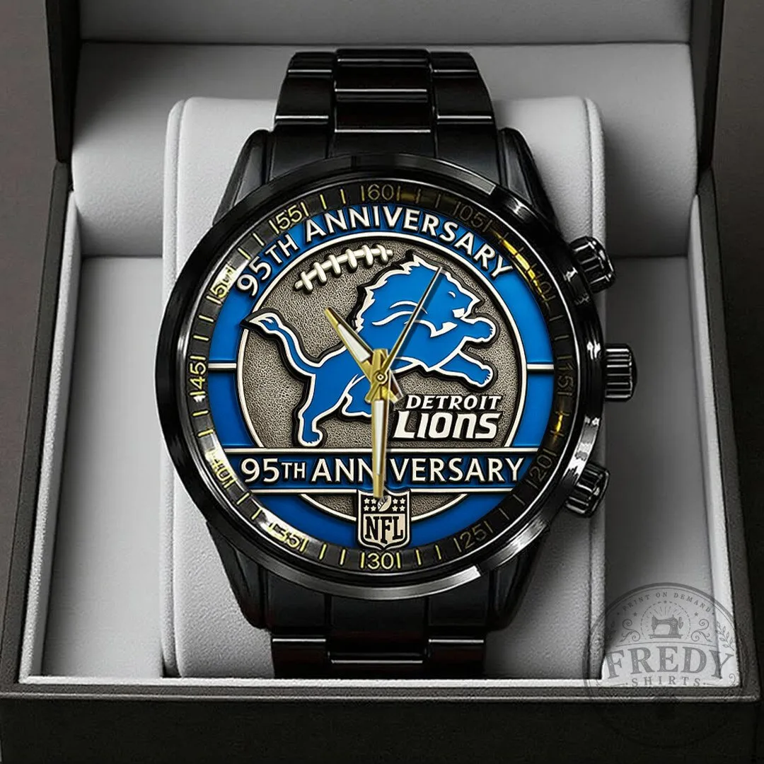 Black Stainless Steel Watch for Detroit Lions 95th Anniversary
