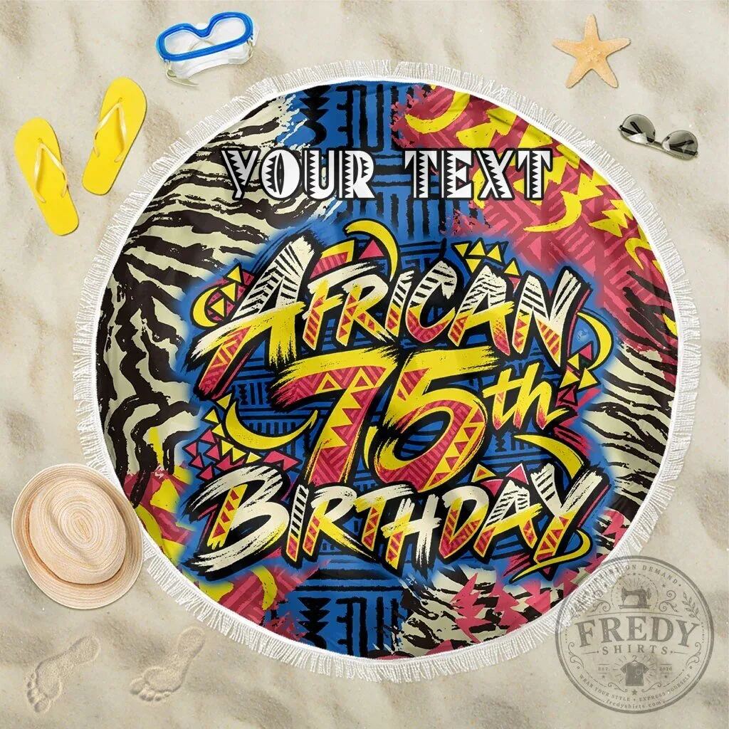 Personalized African 75th Birthday Round Beach Blanket 3 Personalized African 75th Birthday Round Beach Blanket