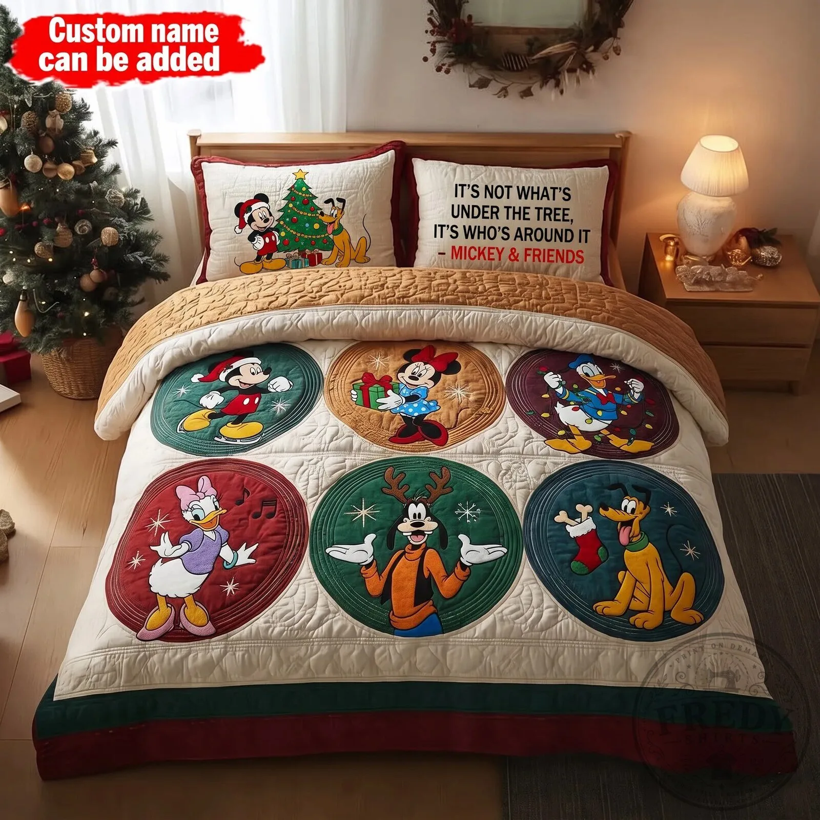 Personalized Mickey Mouse and Friends Christmas Quilted Bedding Set