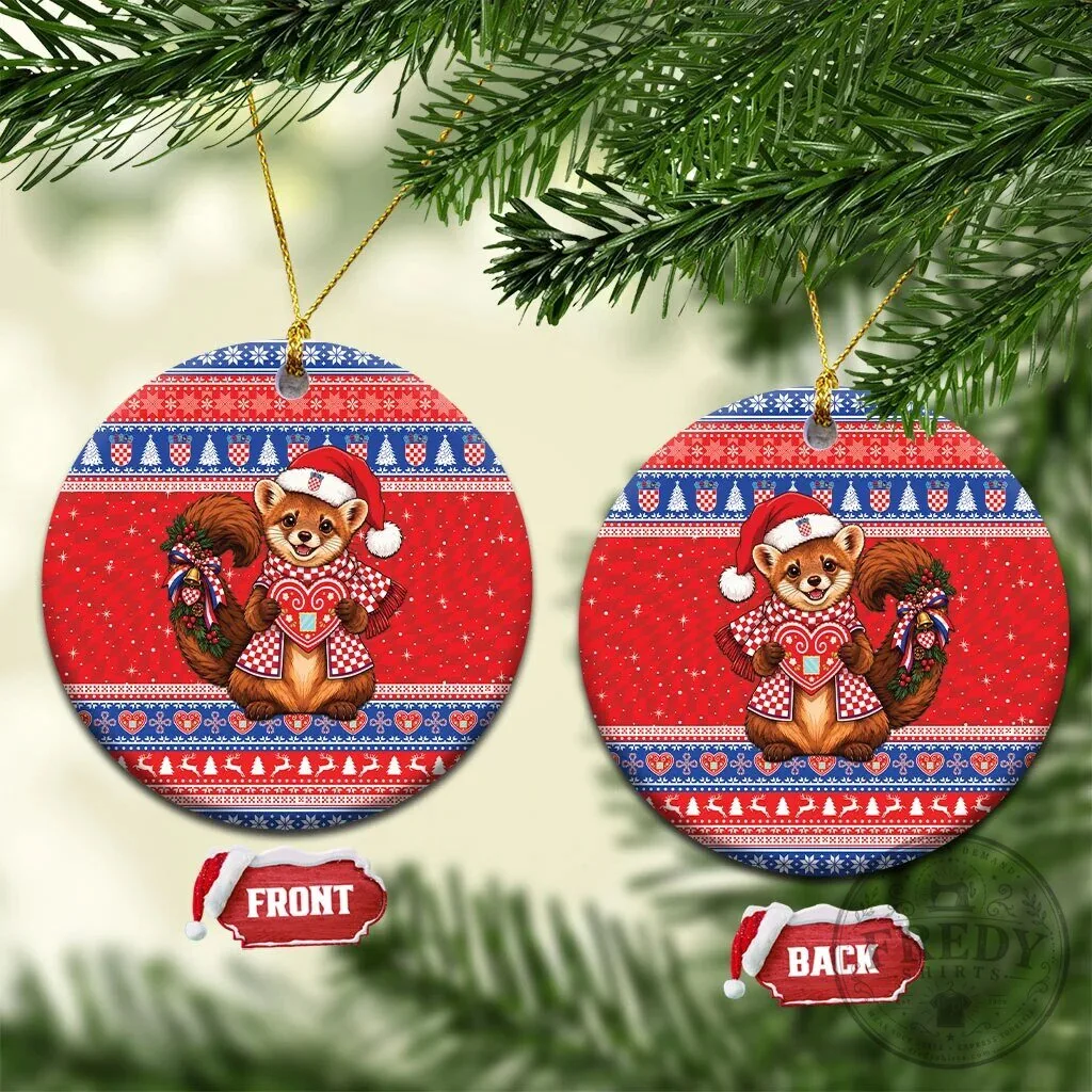 Cute Christmas Squirrel with Heart and Wreath Holiday Ceramic Ornament