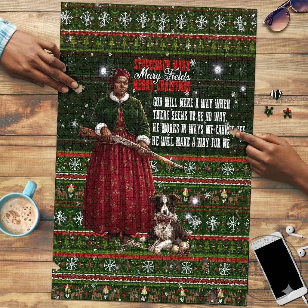 Stagecoach Mary Fields Ugly Christmas Sweater Style Jigsaw Puzzle