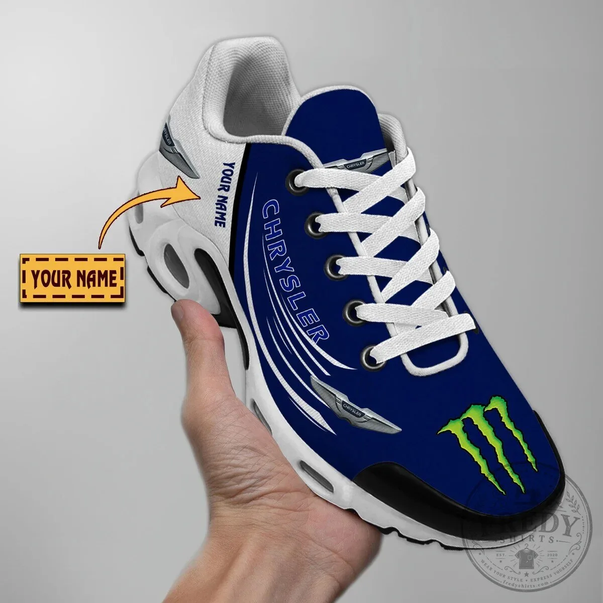 Chrysler Monster Energy Drink Custom Name Blue Running Shoes