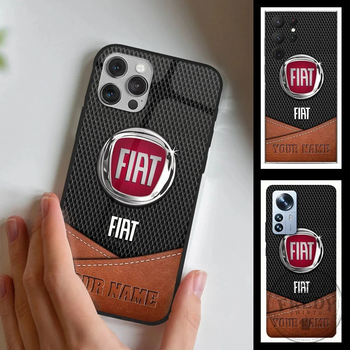 Fiat Car Logo Personalized Black and Brown Leather Phone Case
