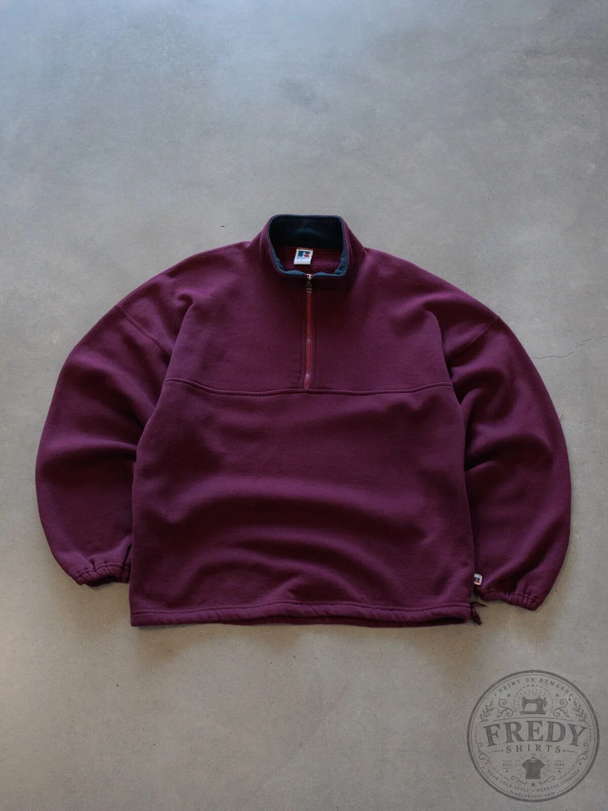 Vintage Russell Athletic Quarter Zip Fleece Sweatshirt in Maroon