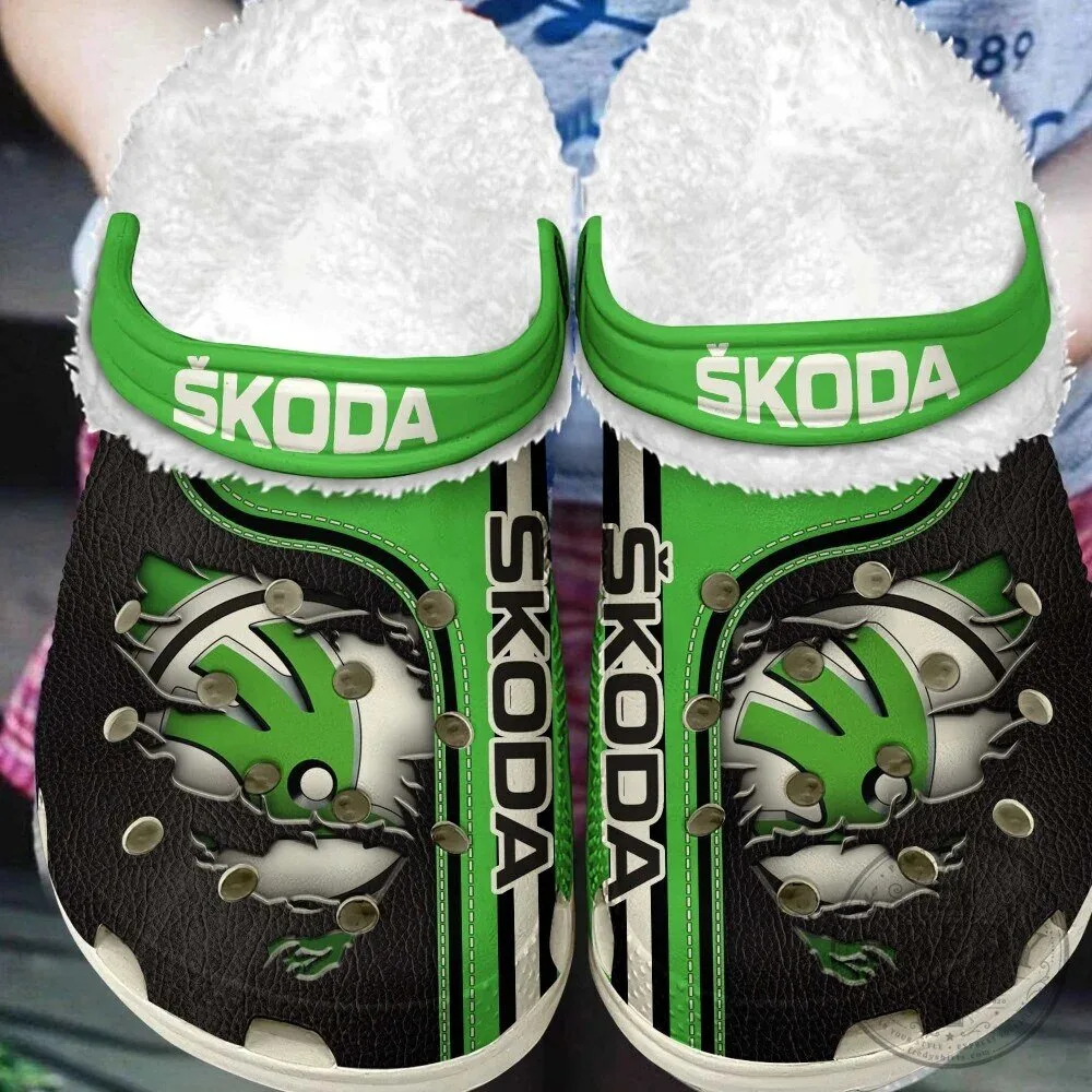 Skoda Auto Logo Custom Name Classic Faux Fur Lined Clogs Shoes