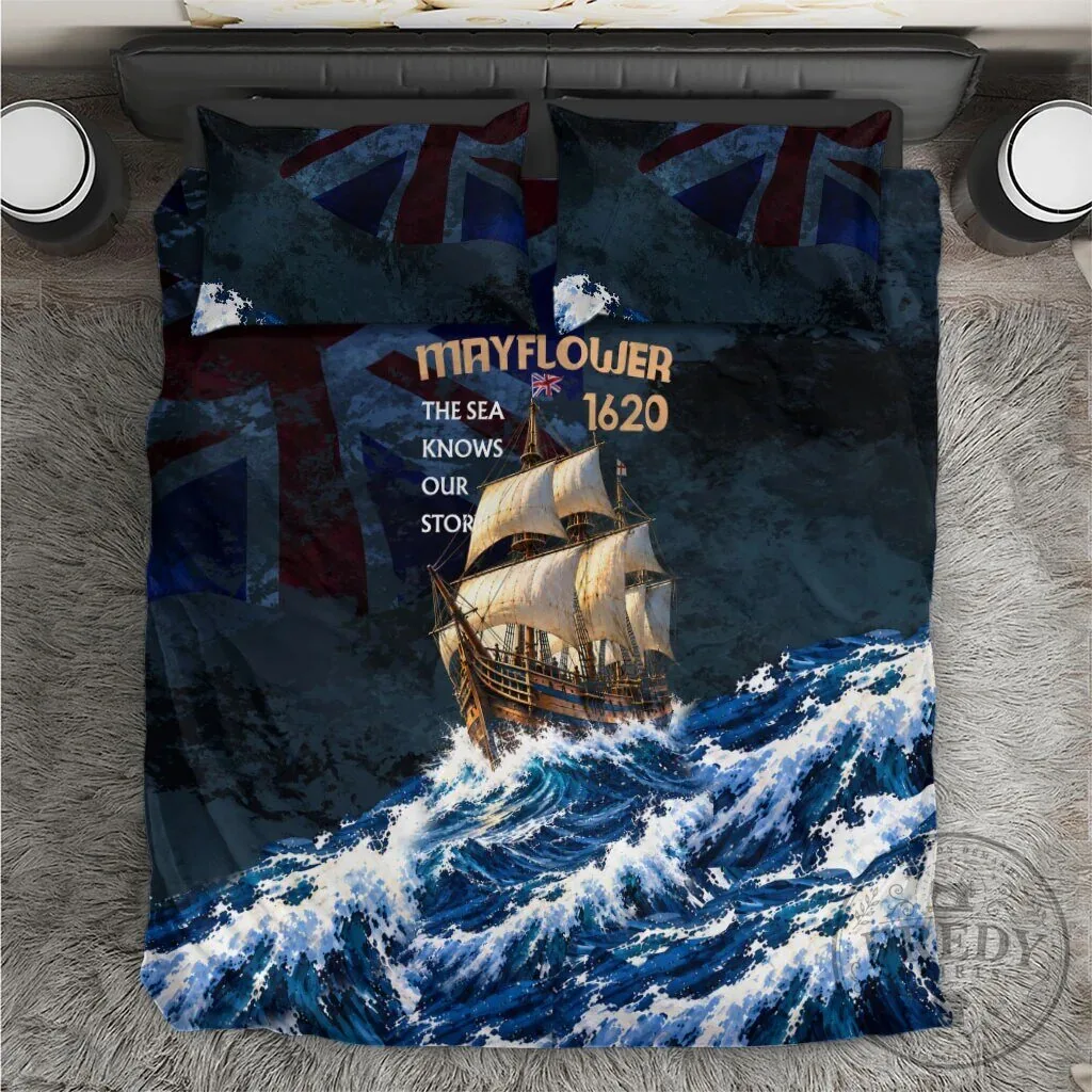 Mayflower 1620 Ship Vintage Nautical Ocean Waves Art Bedding Set