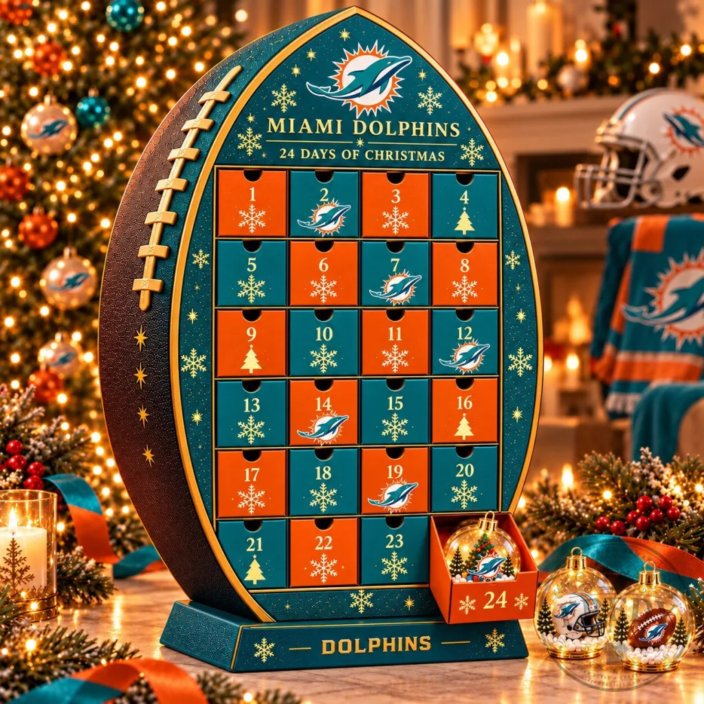 Miami Dolphins 24 Days of Christmas Football Shaped Advent Calendar Miami Dolphins 24 Days of Christmas Football Shaped Advent Calendar 2D