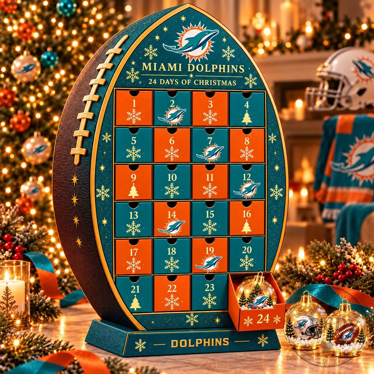 Miami Dolphins 24 Days of Christmas Football Shaped Advent Calendar