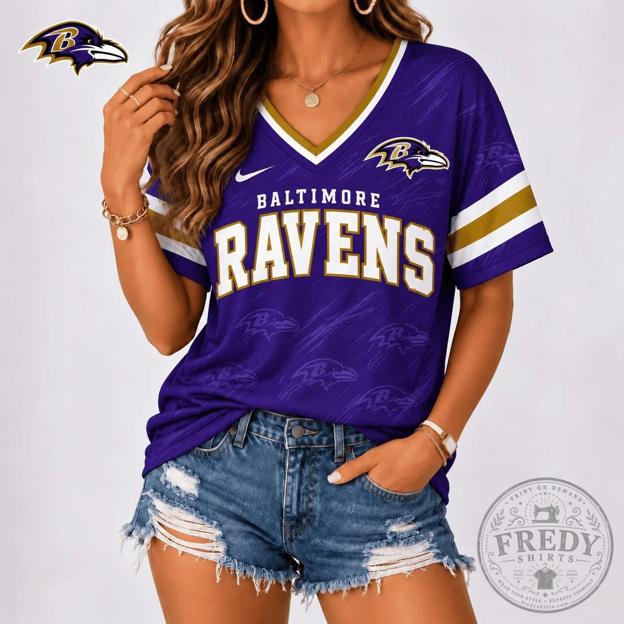 Baltimore Ravens NFL Team Spirit V-Neck T-Shirt for Women