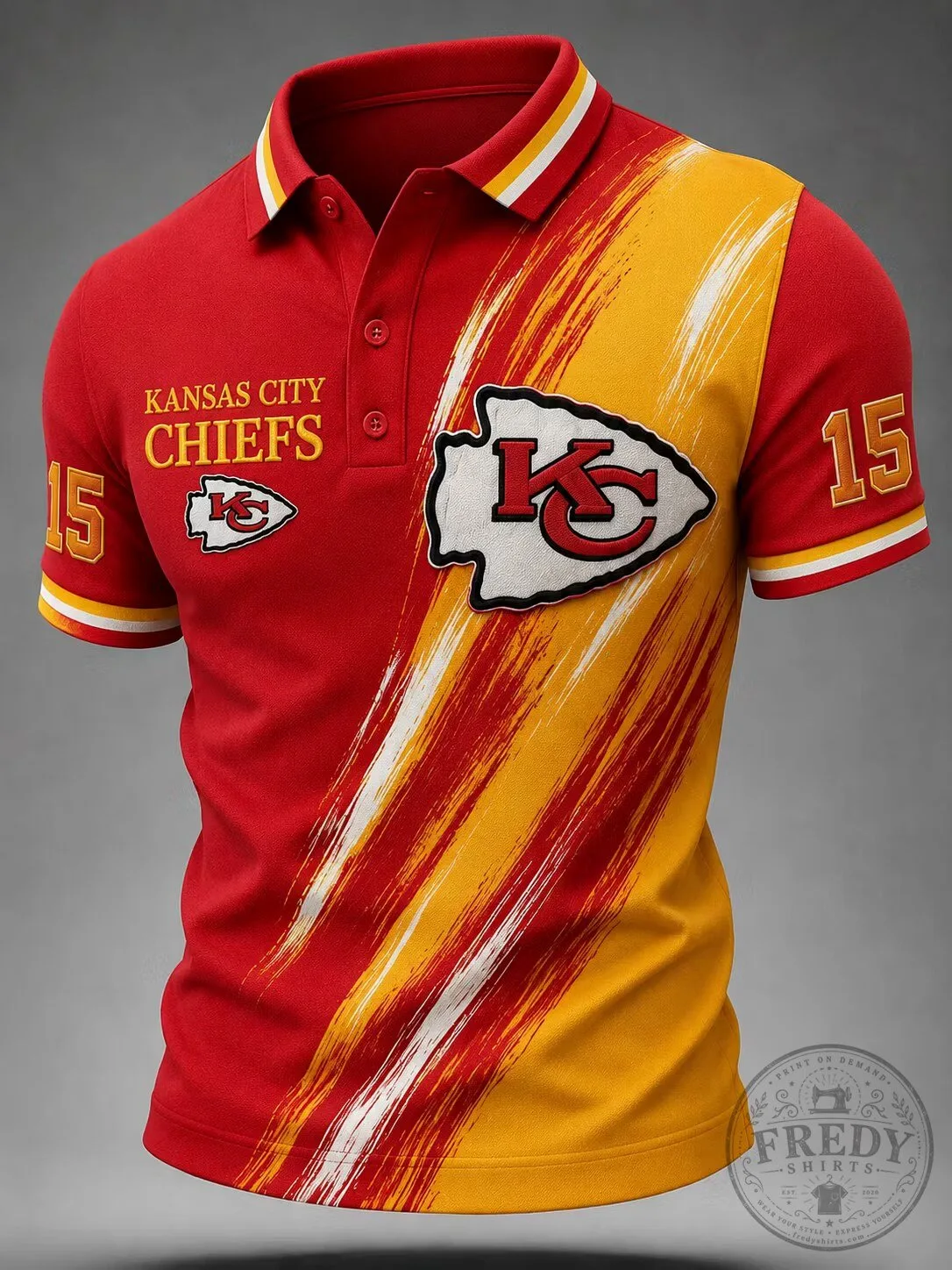 Kansas City Chiefs Football Team Red and Gold Short Sleeve Polo Shirt