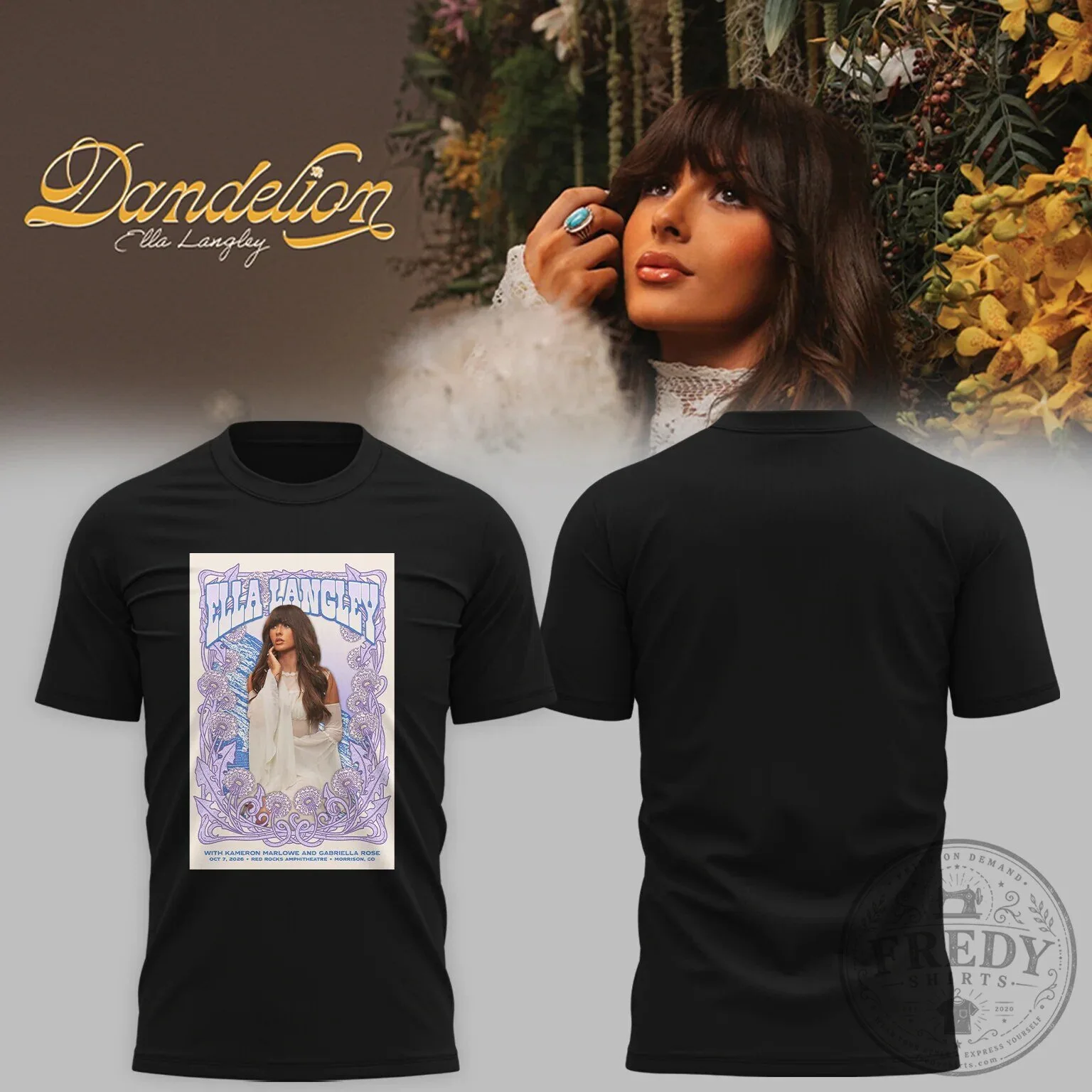 Ella Langley Dandelion Album Concert Tour Poster Graphic Black T-Shirt