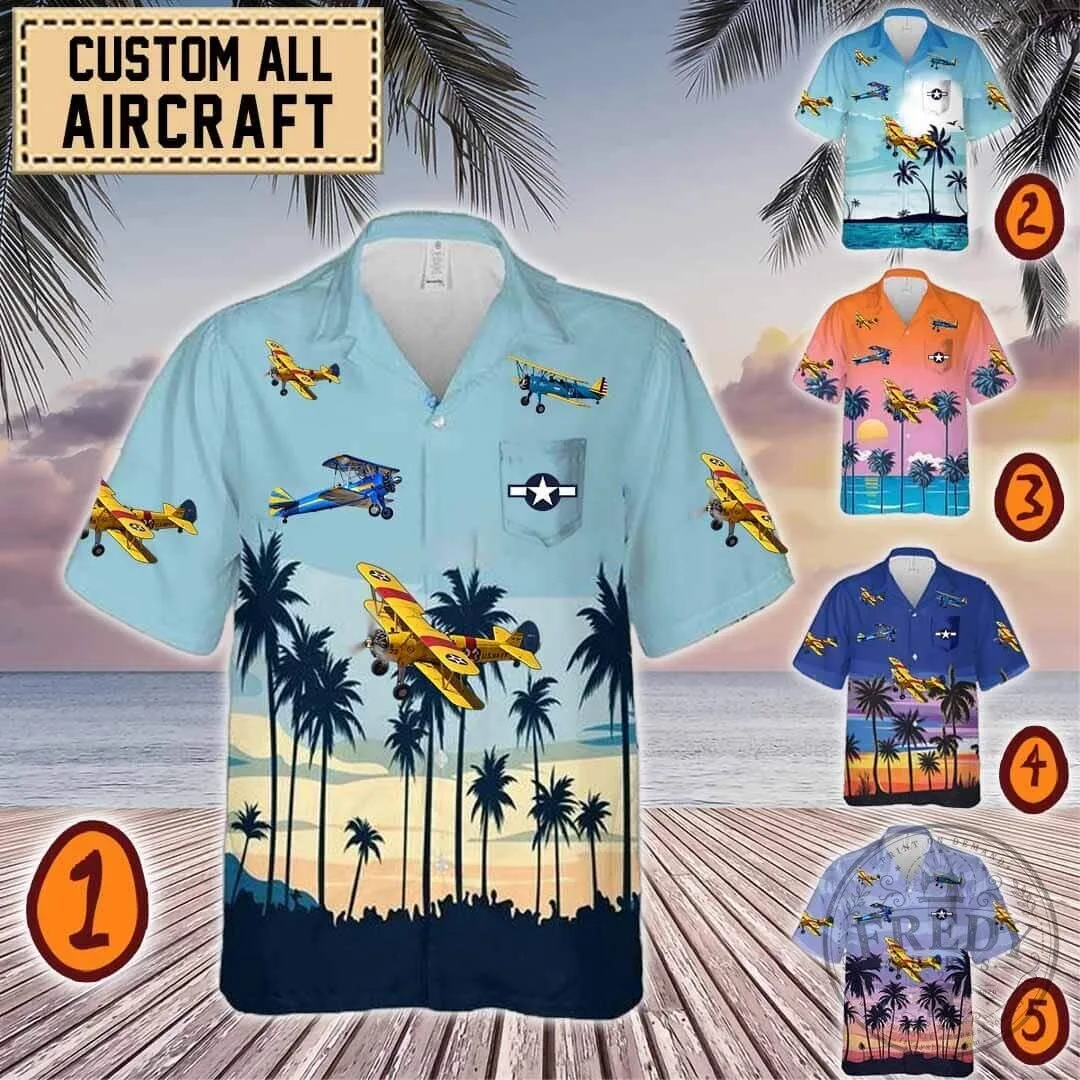 Stearman Biplane Aircraft Custom All Over Print Hawaiian Shirt 1 Stearman Biplane Aircraft Custom All Over Print Hawaiian Shirt
