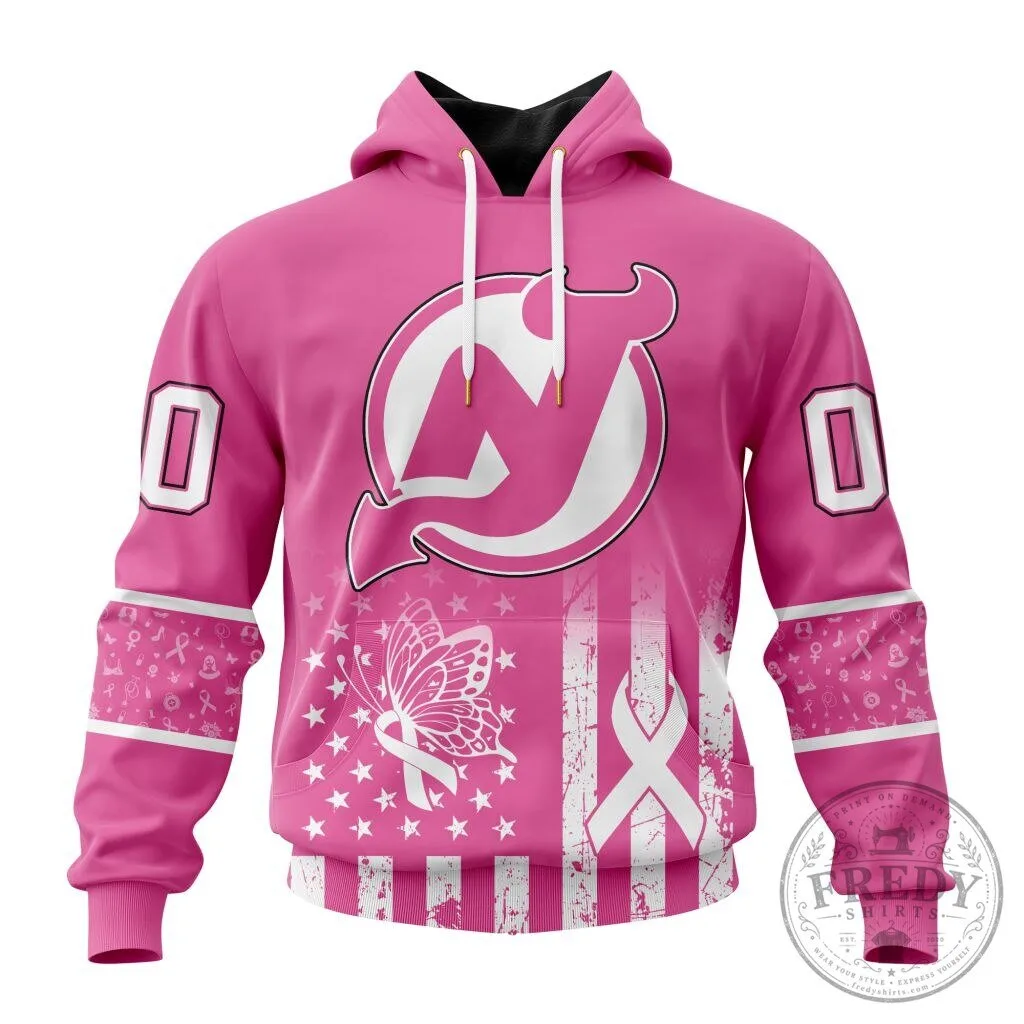 New Jersey Devils NHL Breast Cancer Awareness Pink Hoodie 1 New Jersey Devils NHL Breast Cancer Awareness Pink Hoodie