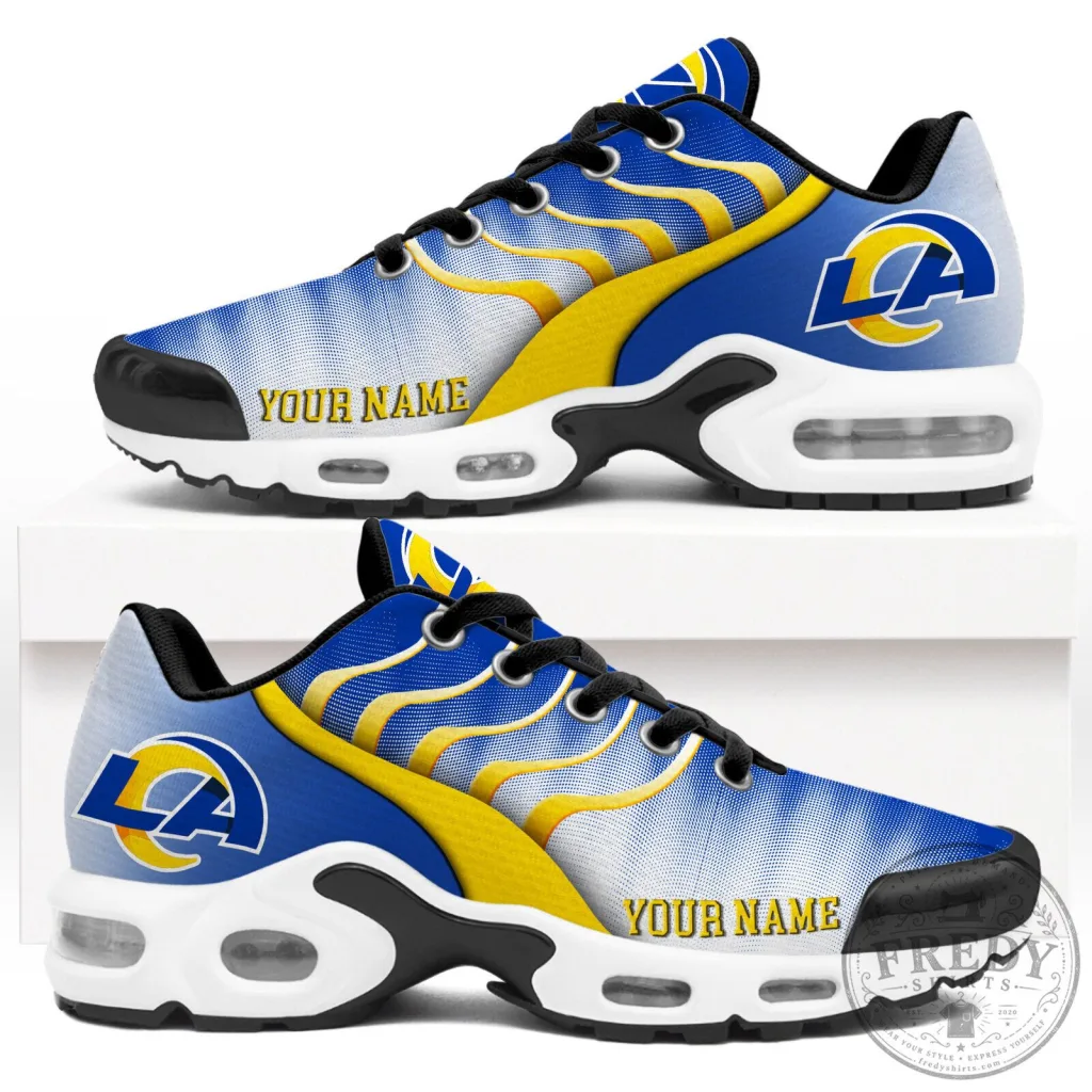 Los Angeles Rams NFL Custom Name Blue Yellow Air Max Style Running Shoes Los Angeles Rams NFL Custom Name Blue Yellow Air Max Style Running Shoes