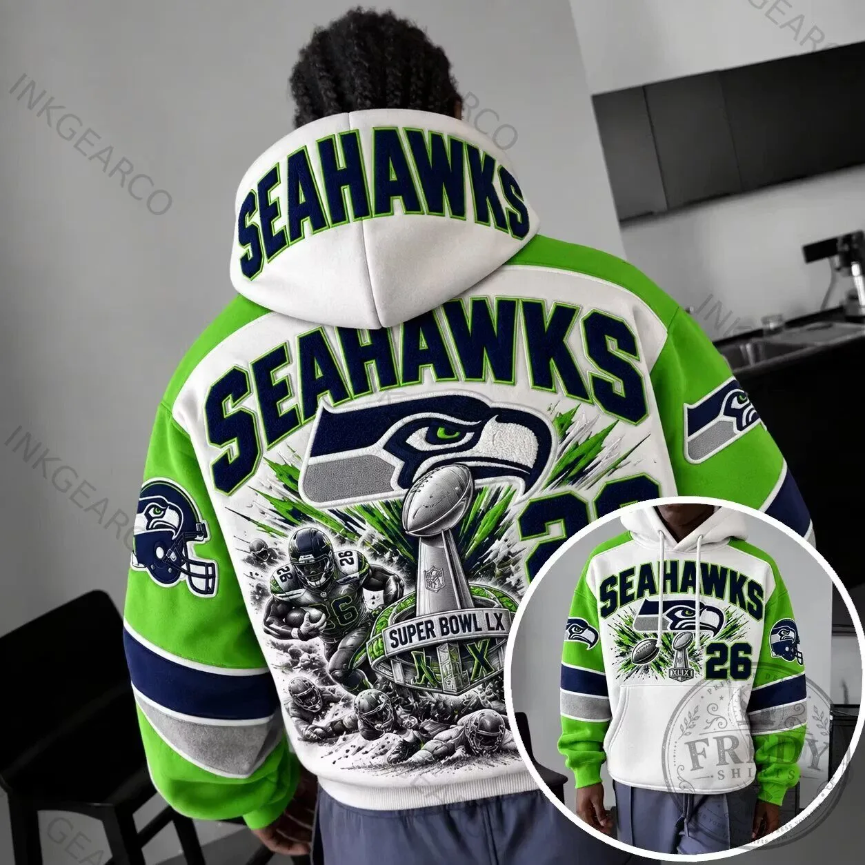 Seattle Seahawks Super Bowl LX Championship Celebration Football Hoodie