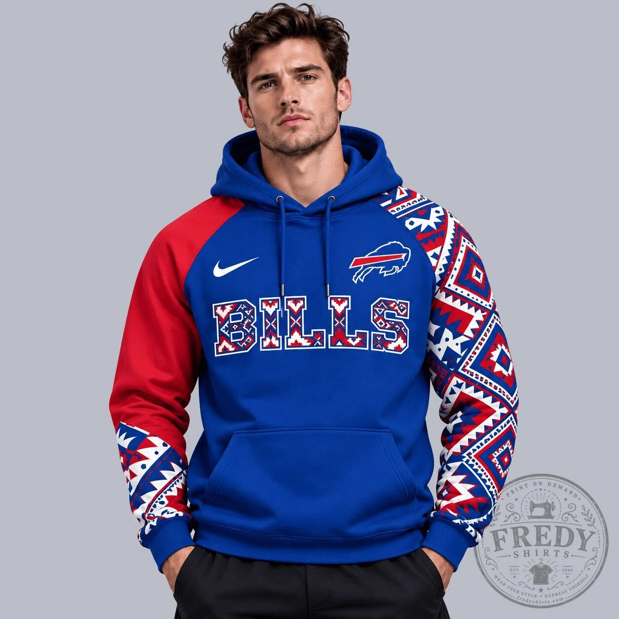 Buffalo Bills NFL Aztec Inspired Colorblock Pullover Hoodie