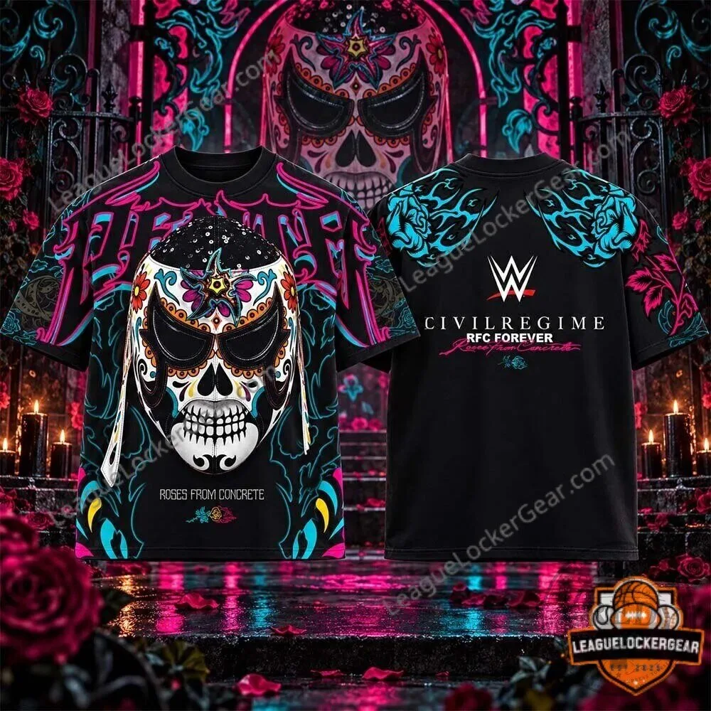 Penta El Zero Miedo Dia de los Muertos Sugar Skull Wrestling T-Shirt