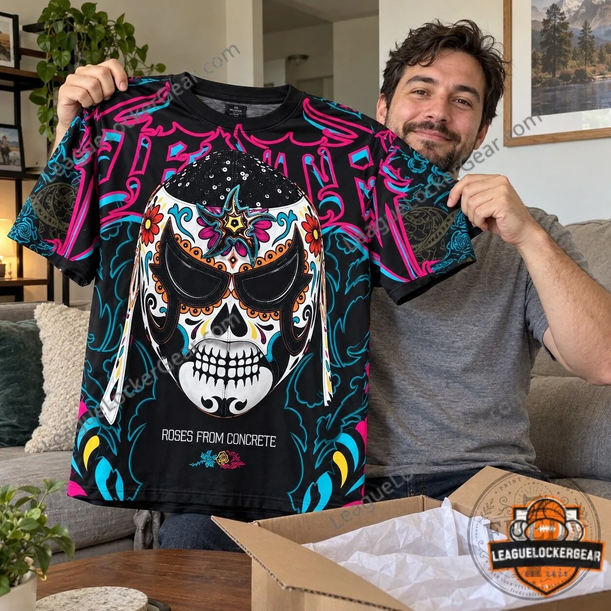 Penta El Zero Miedo Dia de los Muertos Sugar Skull Wrestling T-Shirt 13 Penta El Zero Miedo Dia de los Muertos Sugar Skull Wrestling T-Shirt