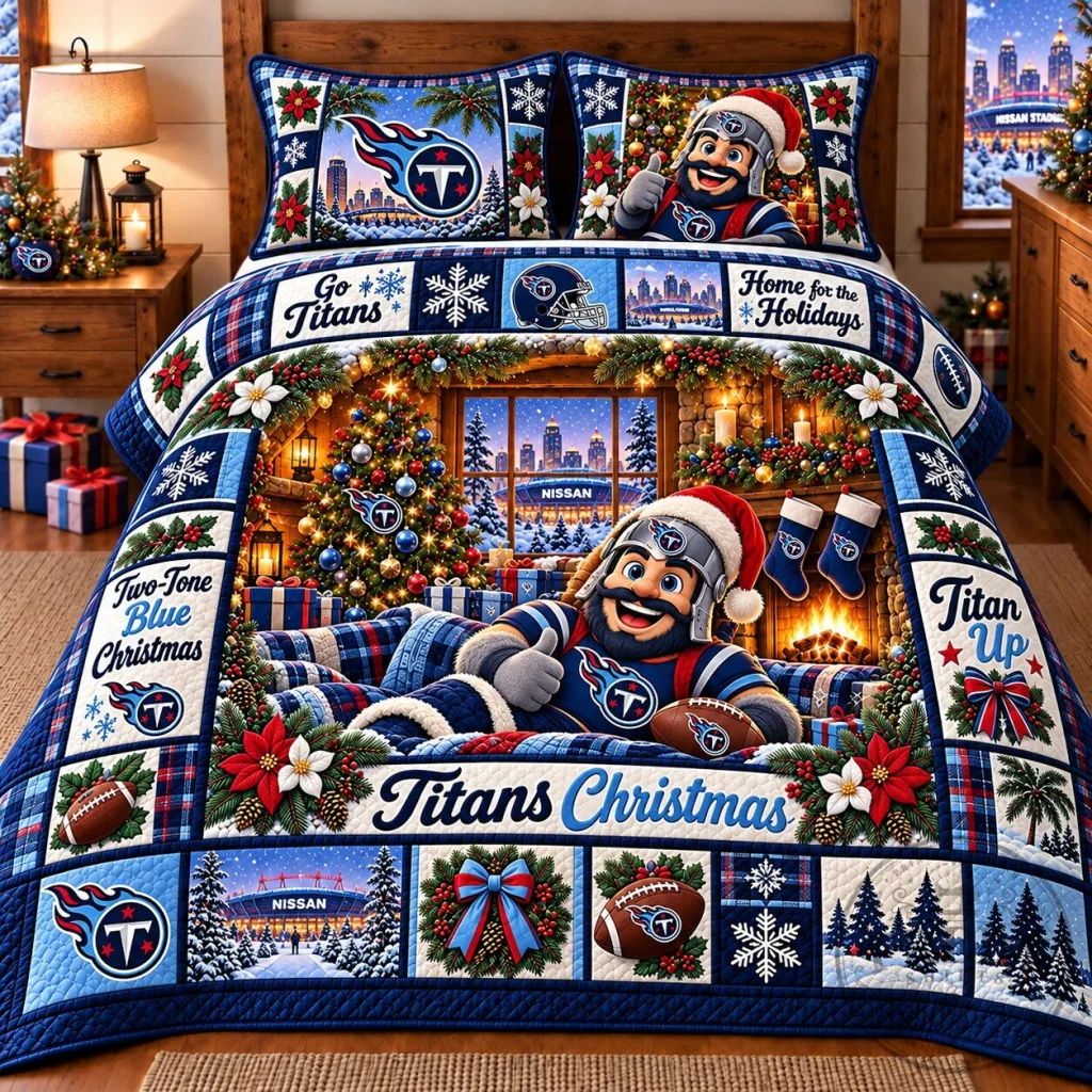 Tennessee Titans NFL Christmas Holiday Quilted Bedding Set Tennessee Titans NFL Christmas Holiday Quilted Bedding Set