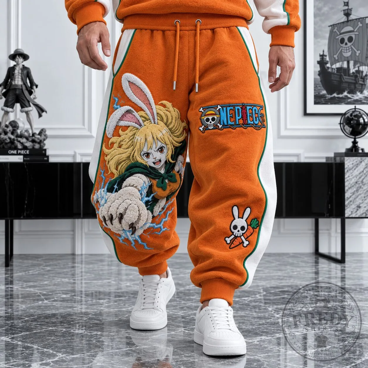 One Piece Carrot Character Embroidered Orange Loose-Fit Sweatpants 3 One Piece Carrot Character Embroidered Orange Loose-Fit Sweatpants